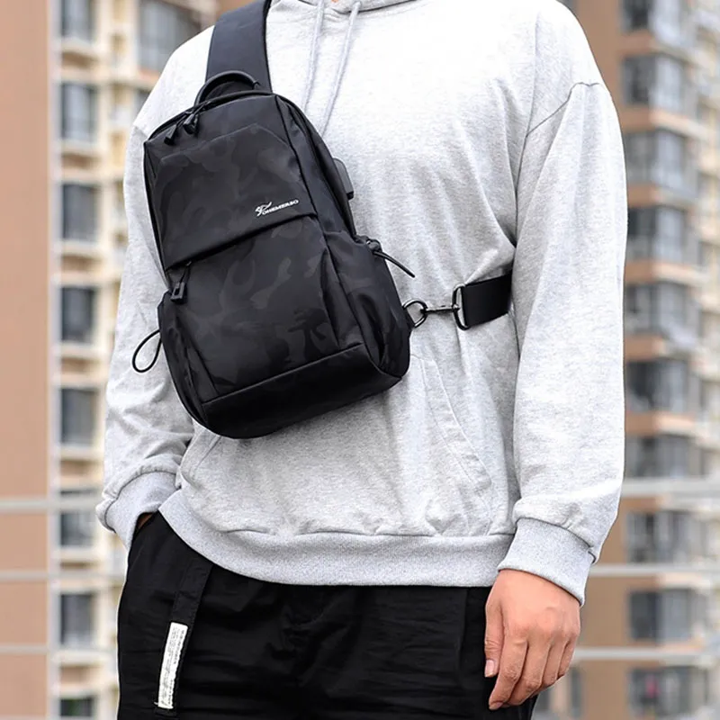 Dusen Kangaroo Oxford Sling Bag Men's Black/Camouflage Black-5