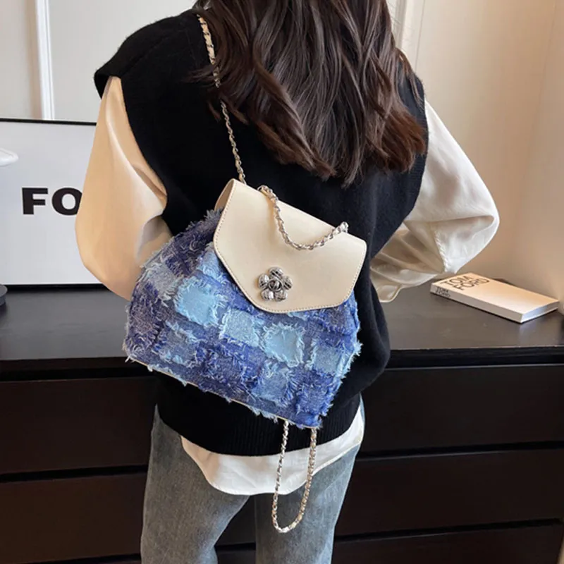 SUPERCUTE Canvas Backpack Women's Ecru/Gray/Black/Blue-16