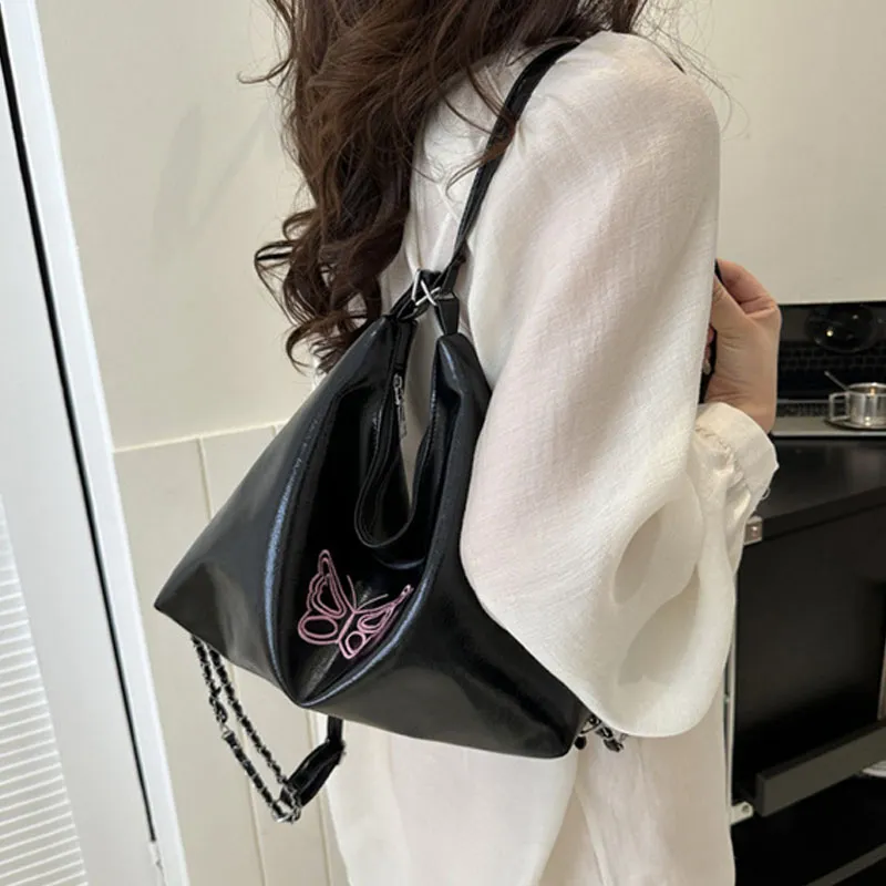 Dusen Kangaroo PU Crossbody Bag, Shoulder Bag Regular Women's White/Black/Silver-6
