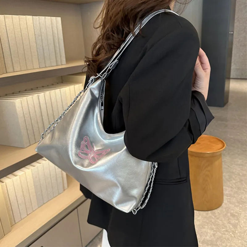 Dusen Kangaroo PU Crossbody Bag, Shoulder Bag Regular Women's White/Black/Silver-9