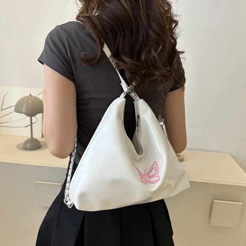 Dusen Kangaroo PU Crossbody Bag, Shoulder Bag Regular Women's White/Black/Silver-2