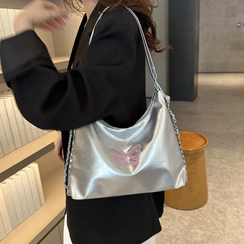 Dusen Kangaroo PU Crossbody Bag, Shoulder Bag Regular Women's White/Black/Silver-11