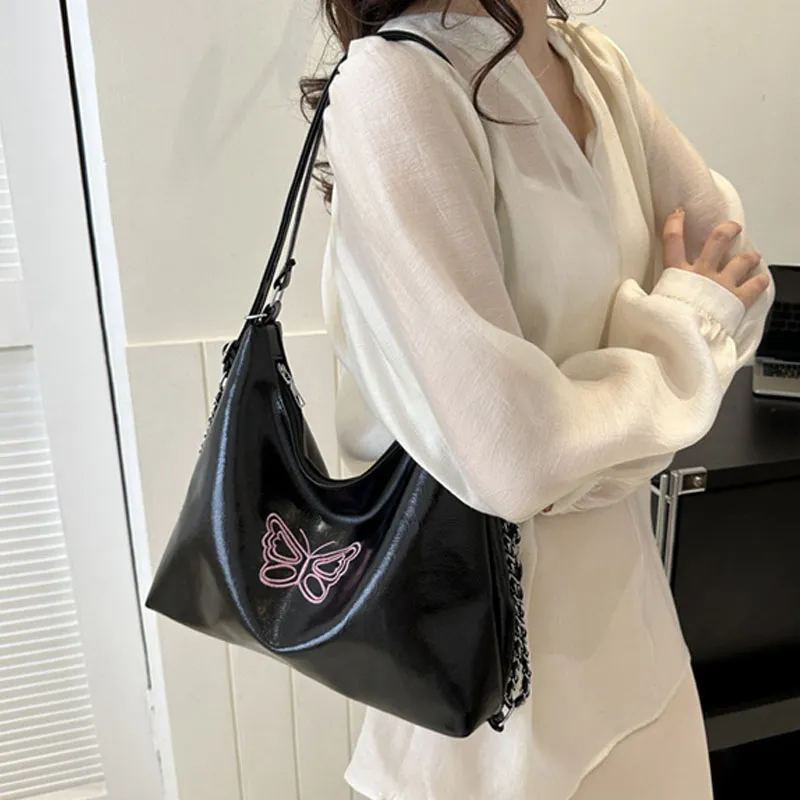 Dusen Kangaroo PU Crossbody Bag, Shoulder Bag Regular Women's White/Black/Silver-5