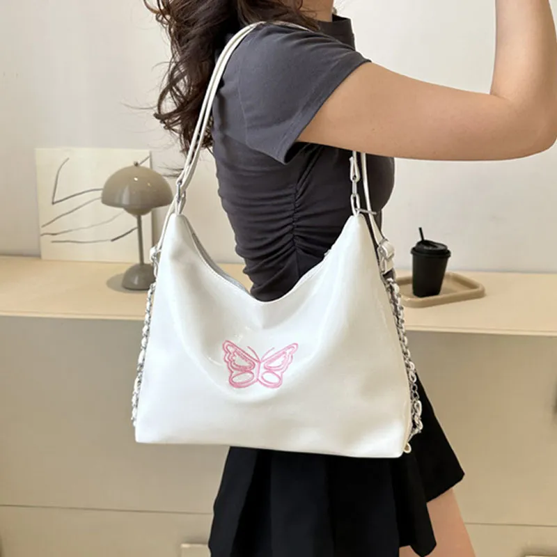 Dusen Kangaroo PU Crossbody Bag, Shoulder Bag Regular Women's White/Black/Silver-1