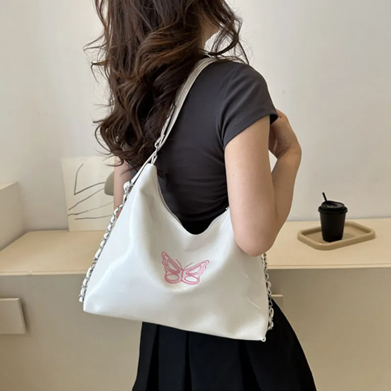 Dusen Kangaroo PU Crossbody Bag, Shoulder Bag Regular Women's White/Black/Silver-3