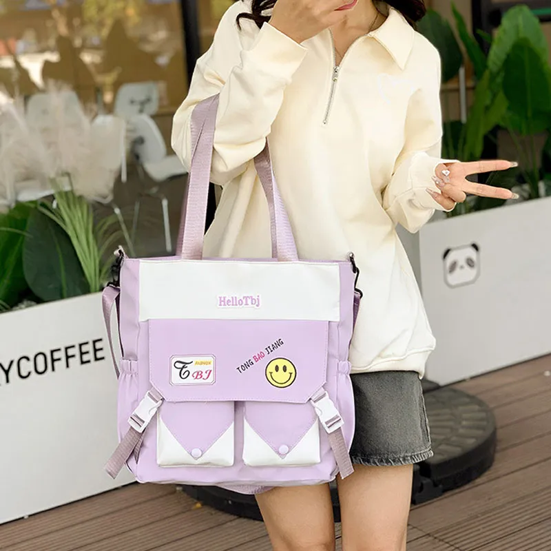 Techson Nylon Shoulder Bag Crossbody Bag Medium Size Unisex Pink/Beige Yellow/Green/Black/Purple-9