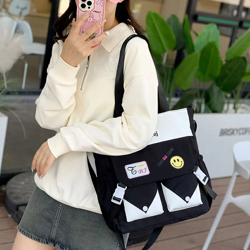 Techson Nylon Shoulder Bag Crossbody Bag Medium Size Unisex Pink/Beige Yellow/Green/Black/Purple-7