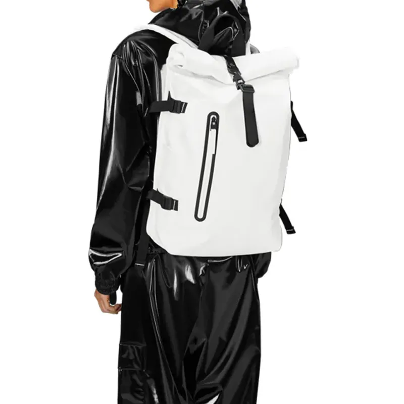 Rains Polyurethane With Canvas Backpack Large Size Unisex White-3