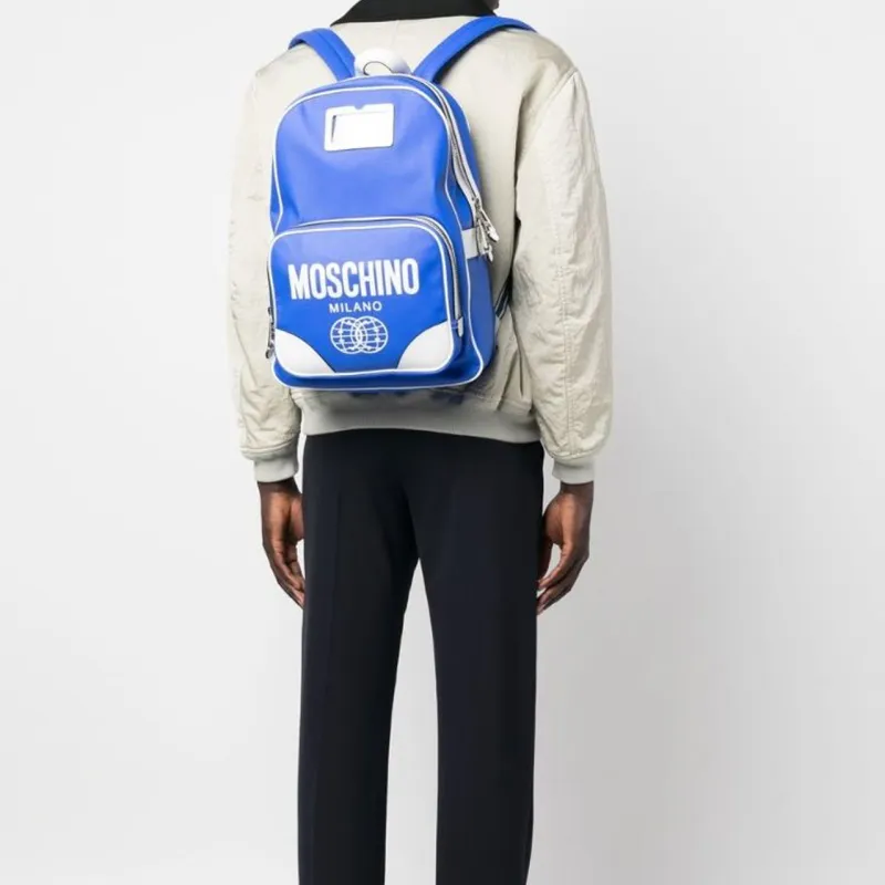 MOSCHINO SMILEY Collaboration Fabric With Leather Backpack Men's Iron Blue-4