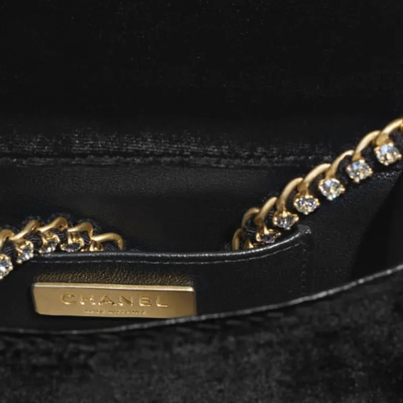 CHANEL Velour, Crystal Flap Bag, Shoulder Bag, Crossbody Bag Mini Women's Black-2