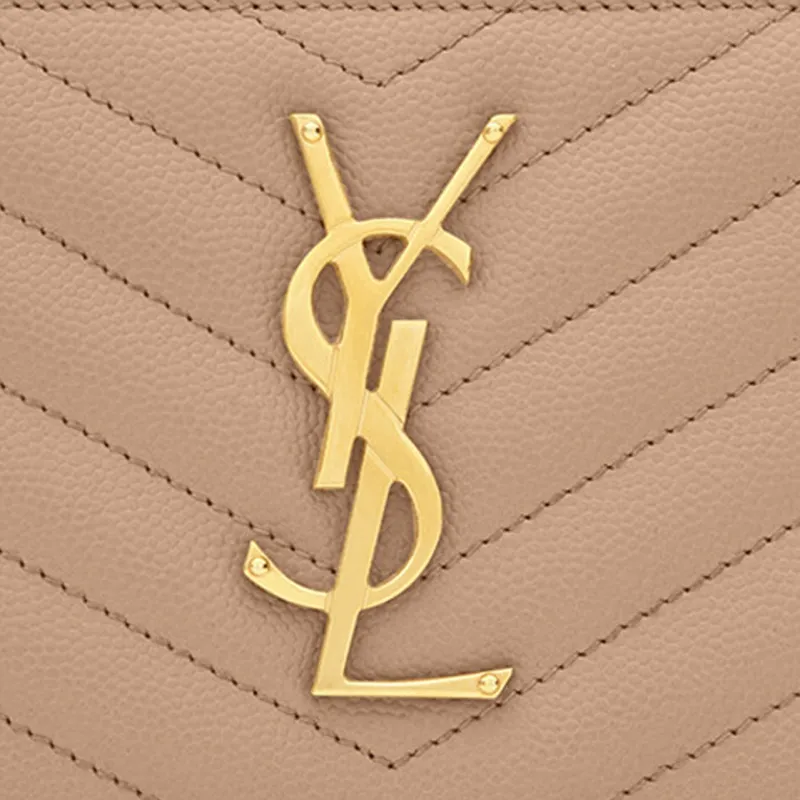 SAINT LAURENT Monogram Zip Around Wallet Grain De Poudre Dark Beige-5