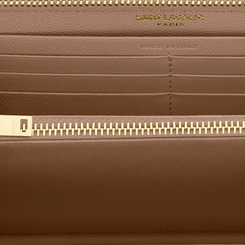 SAINT LAURENT Monogram Zip Around Wallet Grain De Poudre Dark Beige-4