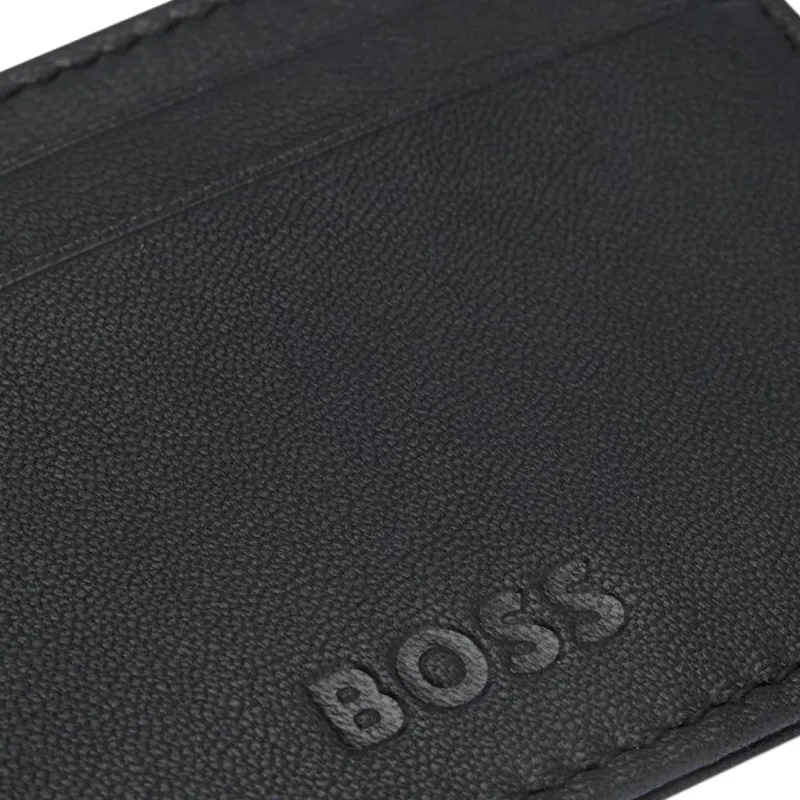 HUGO BOSS Matte Leather Card Holder Men's Black-3