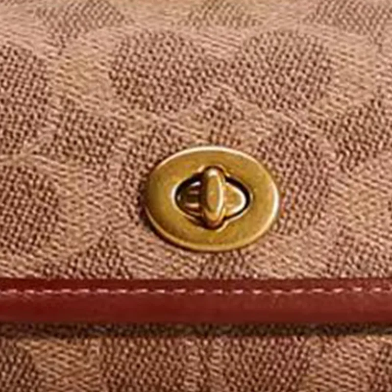 COACH Turnlock Coated Canvas With Genuine Calfskin Fanny Pack Small Size Women's Brass & Brown & Rusty-2