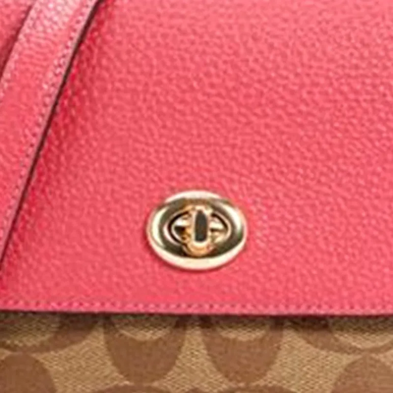 COACH Karlee Coated Canvas With Leather Shoulder Bag, Crossbody Bag Trumpets Women's Pink Multicolor With Monogram-4