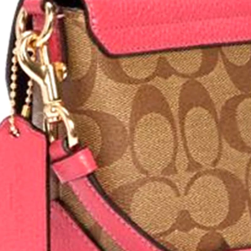 COACH Karlee Coated Canvas With Leather Shoulder Bag, Crossbody Bag Trumpets Women's Pink Multicolor With Monogram-3