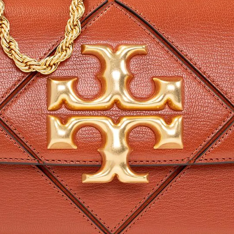 TORY BURCH Eleanor Leather Shoulder Bag, Crossbody Bag Small Size Women's Wealth Orange & Havana Red-2