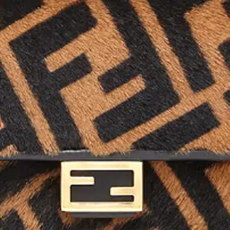 FENDI Baguette Sheepskin Baguette Bag Coin Purses Crossbody Bag Shoulder Bag Extra Mini Women's Brown/Black-4