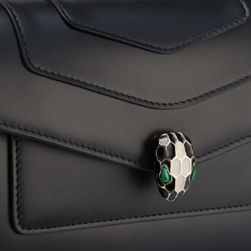BVLGARI Calfskin Wallet Large Size Women's Black-4