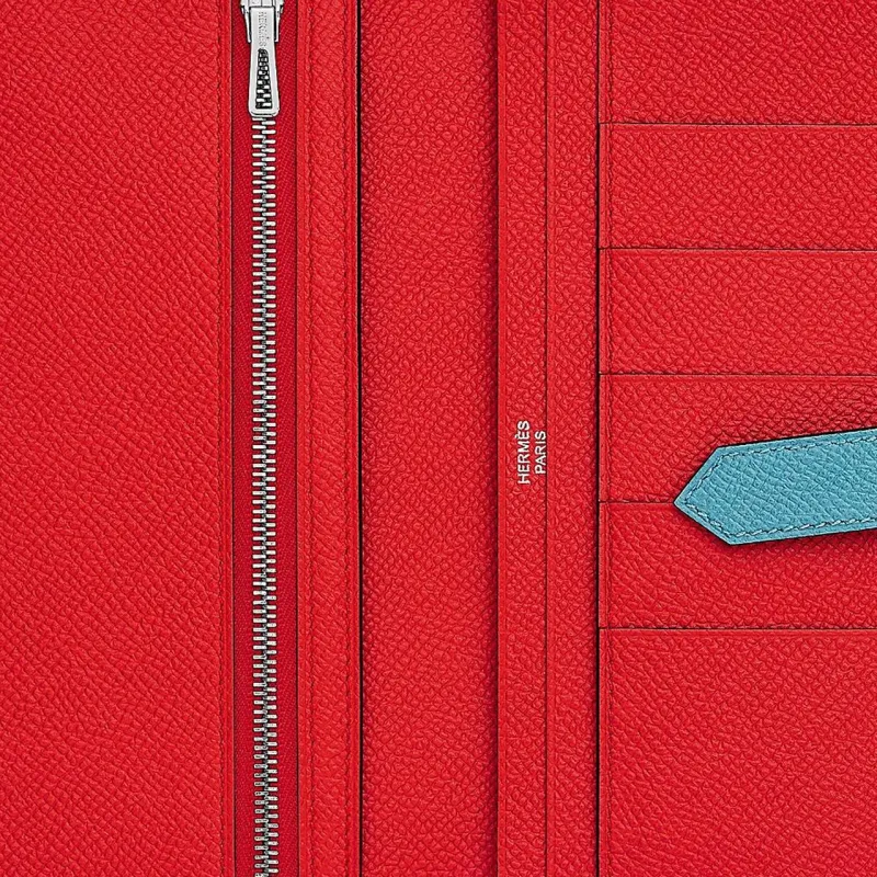 HERMES Bearn Epsom Leather Wallet Women's Northern Blue/Heart Red-2