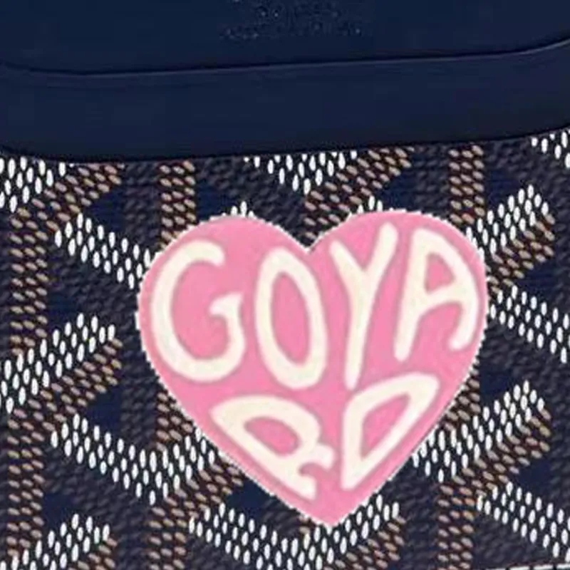 GOYARD Canvas With Calfskin Card Clip Card Holder Unisex Marine Blue With Pink Accents And Small Heart Design-3