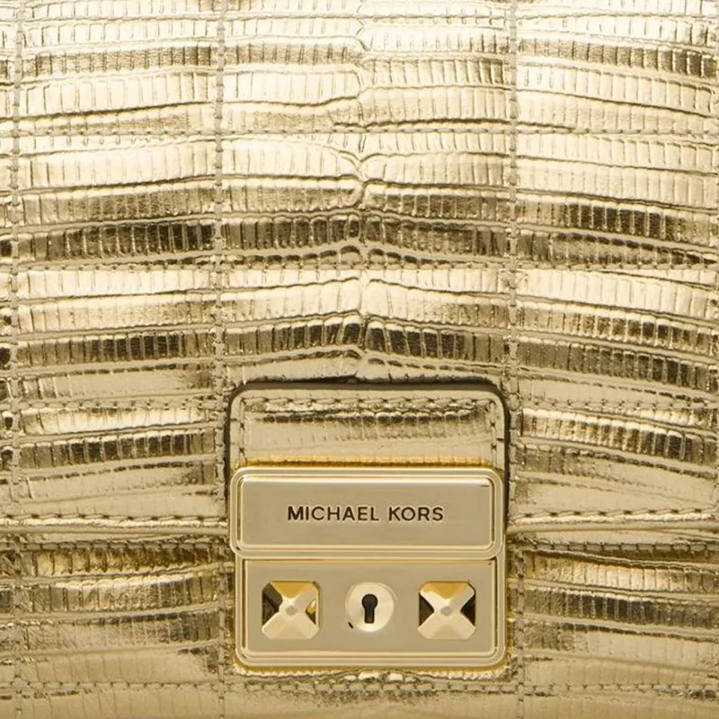 MICHAEL KORS Split Cow Leather Portable Crossbody Bag, Shoulder Bag Small Size Women's Wheat Wave Gold-4