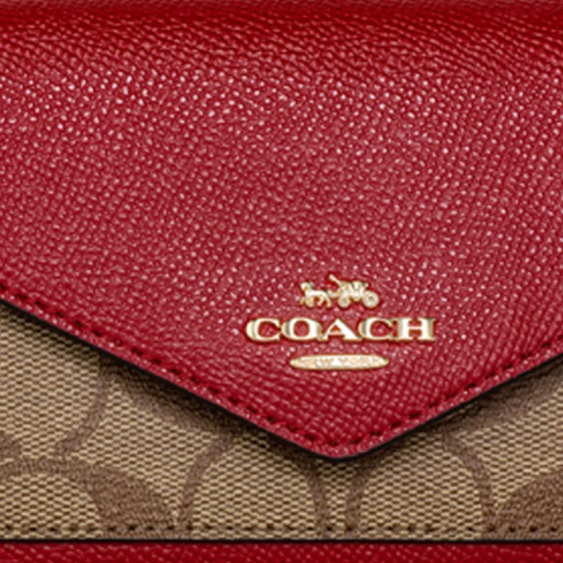 COACH Envelope Leather Handbags Shoulder Bag Crossbody Bag Women's Strawberry Red-4