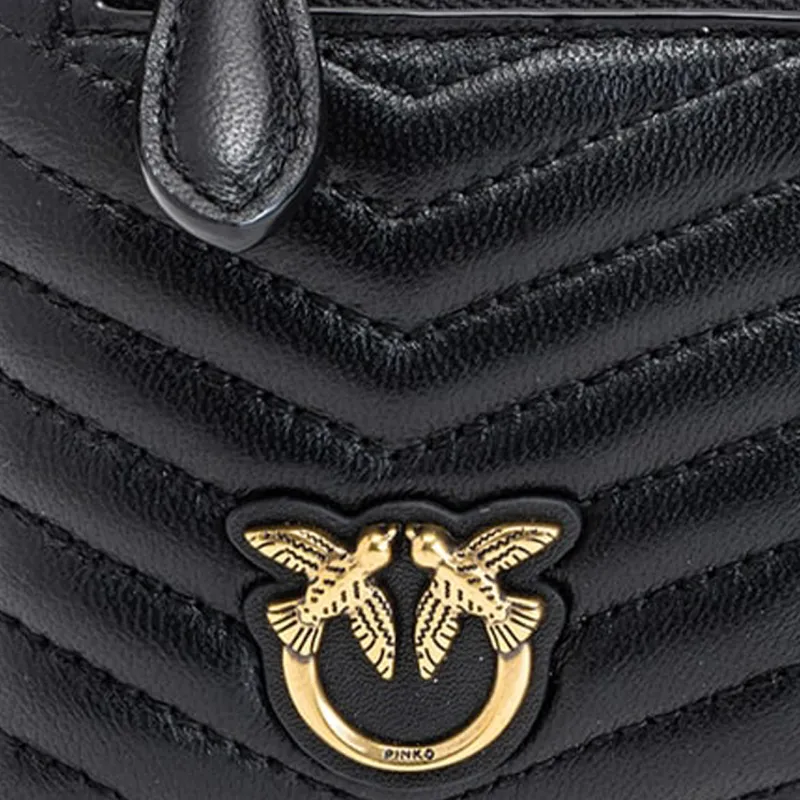 PINKO Sheepskin Combined With Calfskin Wallets Card Holders Women's Black-4