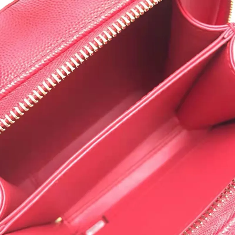 CHANEL Leather Makeup Bag, Shoulder Bag, Crossbody Bag, Handbag Women's Red-2