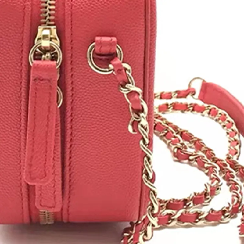 CHANEL Leather Makeup Bag, Shoulder Bag, Crossbody Bag, Handbag Women's Red-3