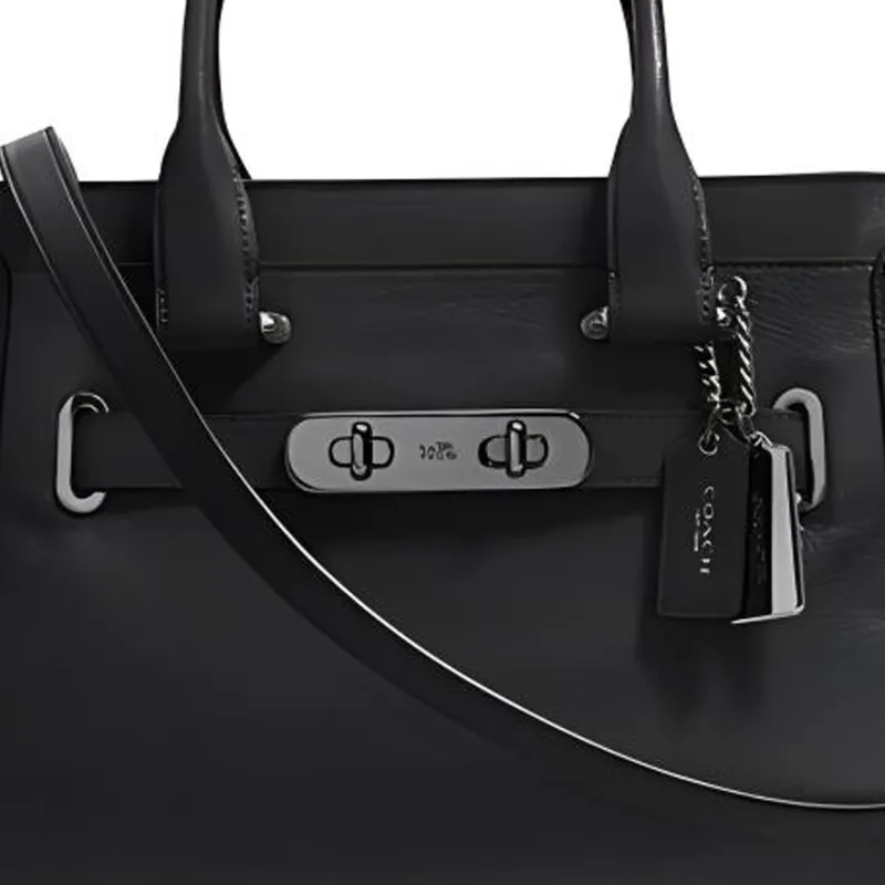 COACH Swagger Soft Grained Leather Handbag Shoulder Bag Crossbody Bag Large Size Women's Black-3
