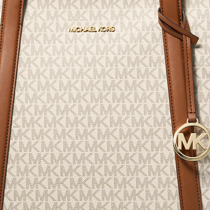 MICHAEL KORS Coated Canvas Tote Bag, Shopping Bag, Shoulder Bag, Crossbody Bag, Handbag Large Size Women's White-4