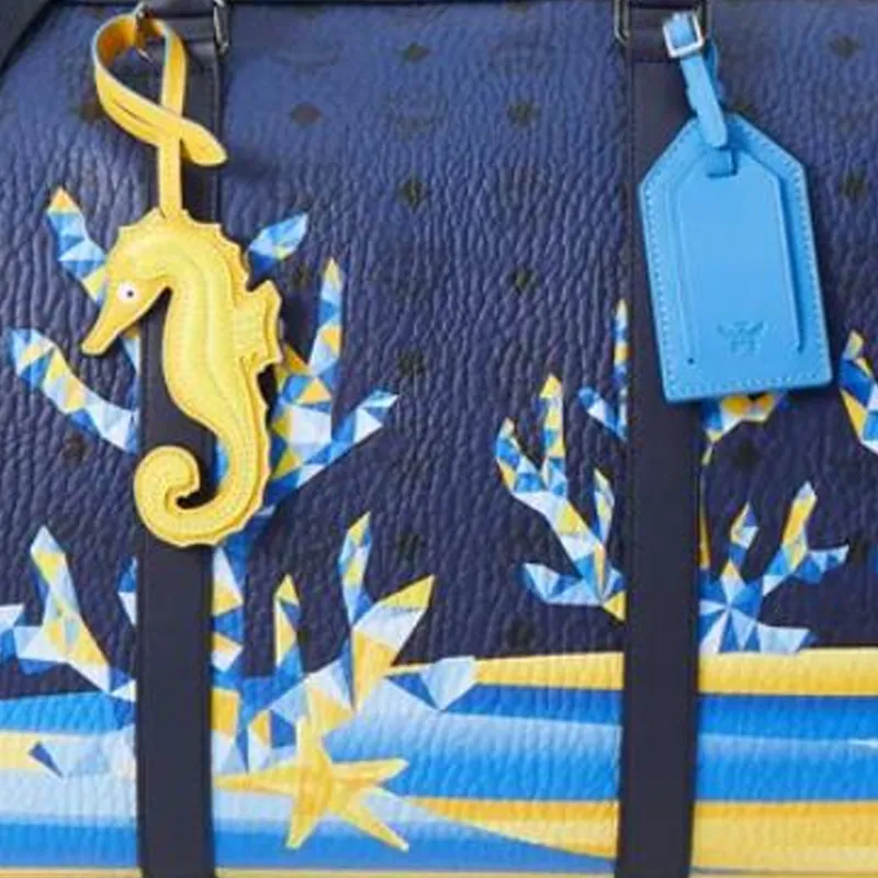 MCM Ottomar Leather Travel Bag Women's Blue-4