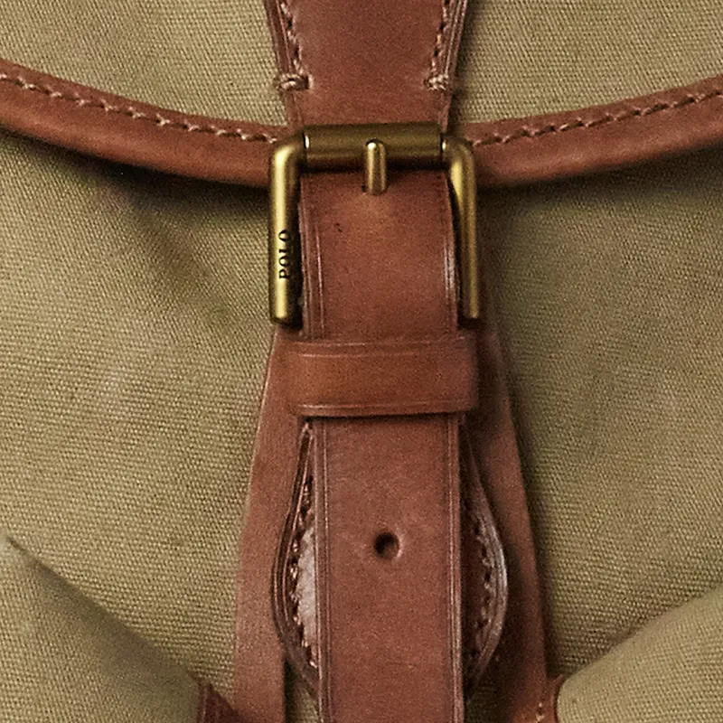 Polo Ralph Lauren Cotton Canvas Cow Leather Patchwork Trim Backpack Men's Brown Green-4