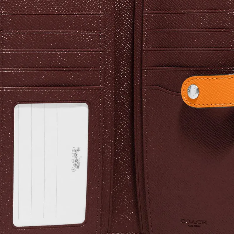 COACH Slim Wallet Cross-Stitch Leather Coin Purses Wallets Women's Bright Orange-2