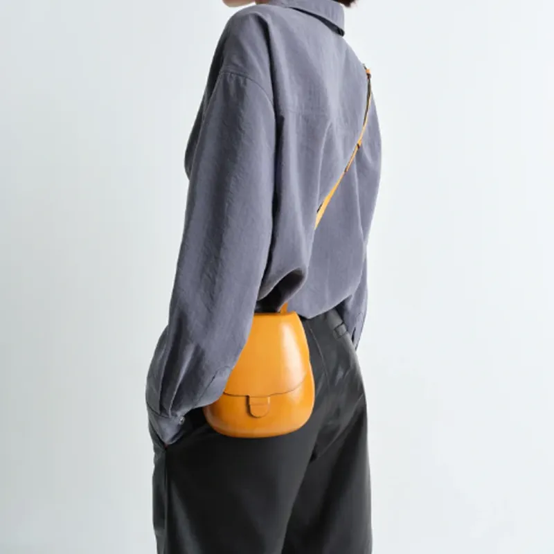 Lemaire Cow Leather Shoulder Bag, Crossbody Bag Trumpets Women's Orange Yellow-4