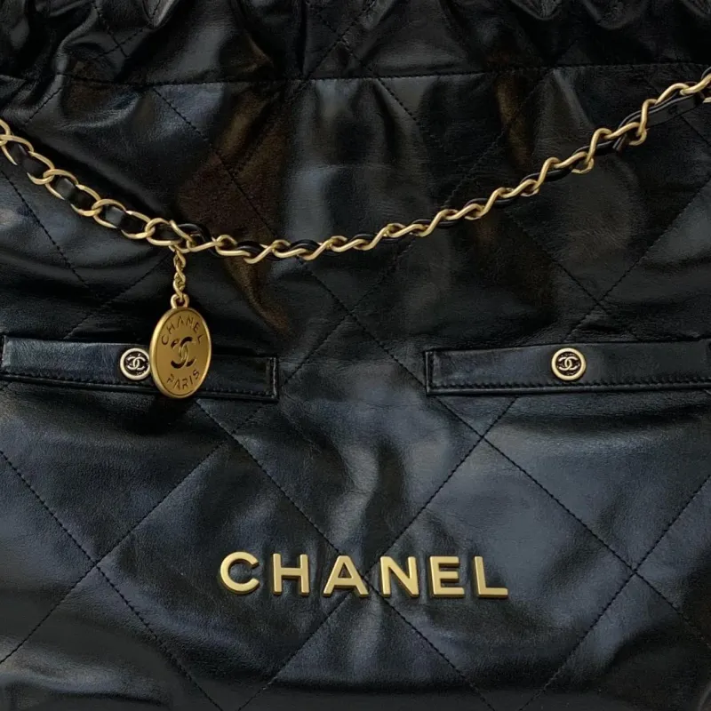 CHANEL Bright Pleated Calfskin Hobo Bag, Handbag, Shoulder Bag Women's Black-2