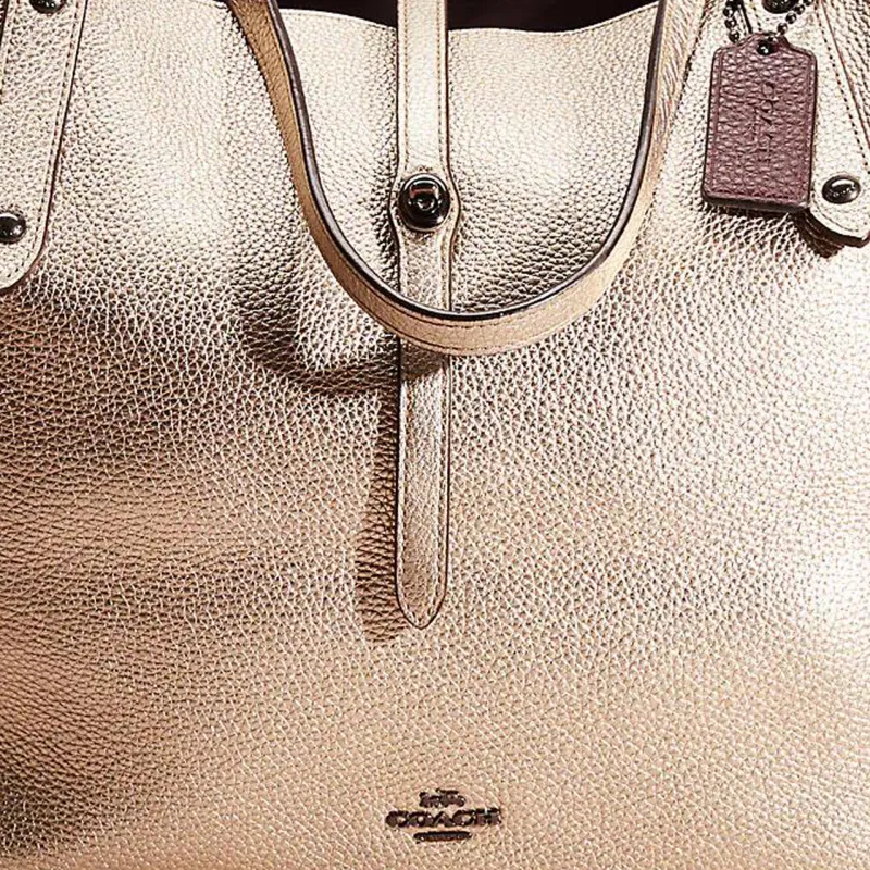 COACH Market Tote Pebbled Leather Tote Bag Shopping Bag Shoulder Bag Handbag Large Size Women's Platinum-4