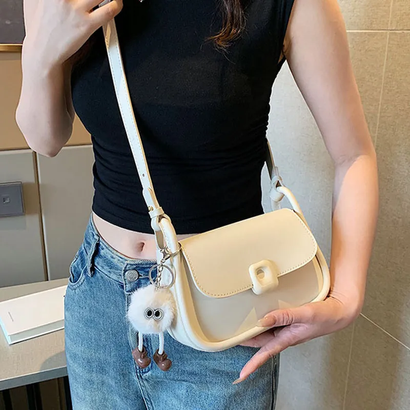 Duoluplo Doron Paul PU Shoulder Bag Regular Women's Black With Charm/Khaki With Charm/White With Charm-9