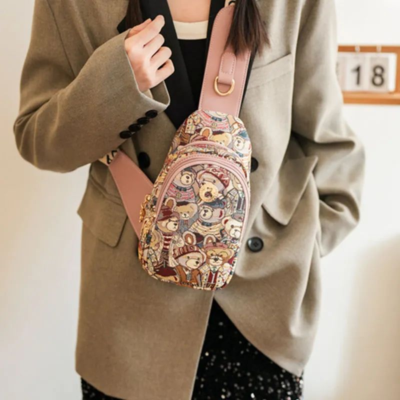 North Pack Fabric Crossbody Bag, Sling Bag Regular Women's Pink/Brown/Navy Blue-1