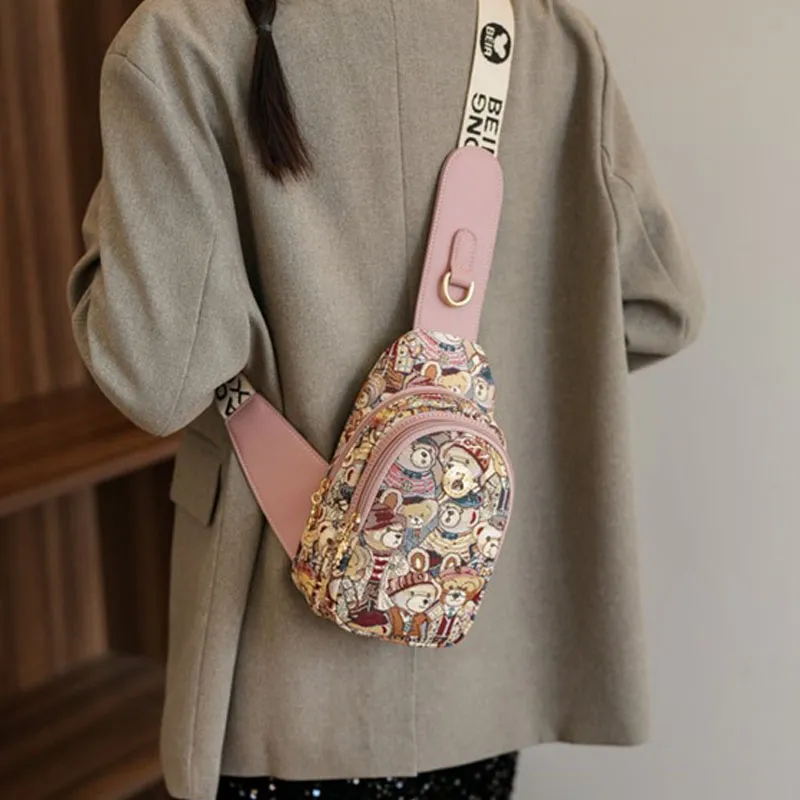 North Pack Fabric Crossbody Bag, Sling Bag Regular Women's Pink/Brown/Navy Blue-2