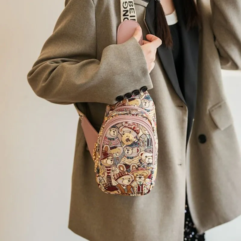 North Pack Fabric Crossbody Bag, Sling Bag Regular Women's Pink/Brown/Navy Blue-3