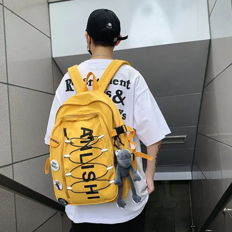 GEERDUN Nylon Backpack Unisex Yellow/Burgundy/Black/Ecru-1