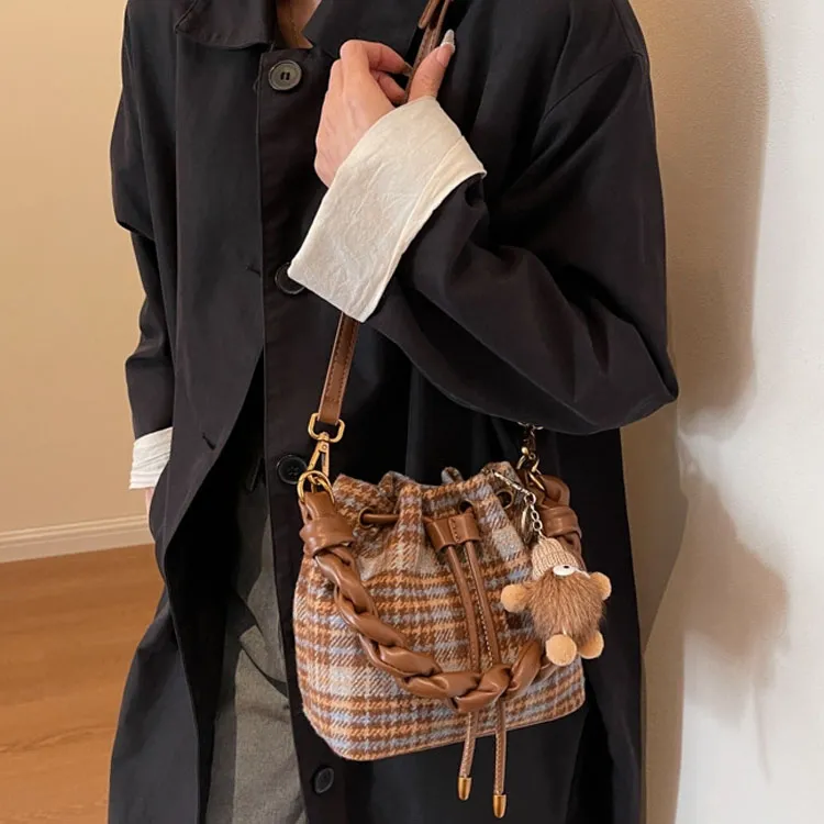 Worm's Home Woolen Portable Bucket Bag Crossbody Bag Regular Women's Brown/Coffee-7