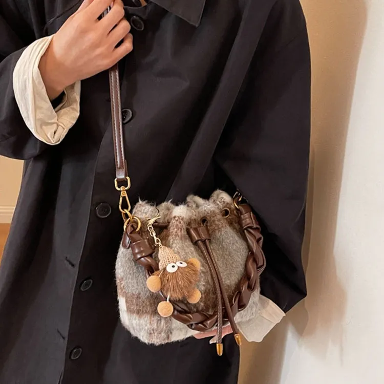Worm's Home Woolen Portable Bucket Bag Crossbody Bag Regular Women's Brown/Coffee-3