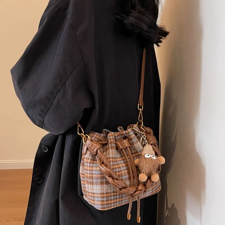 Worm's Home Woolen Portable Bucket Bag Crossbody Bag Regular Women's Brown/Coffee-6