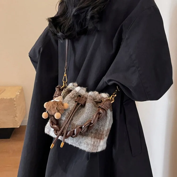 Worm's Home Woolen Portable Bucket Bag Crossbody Bag Regular Women's Brown/Coffee-2