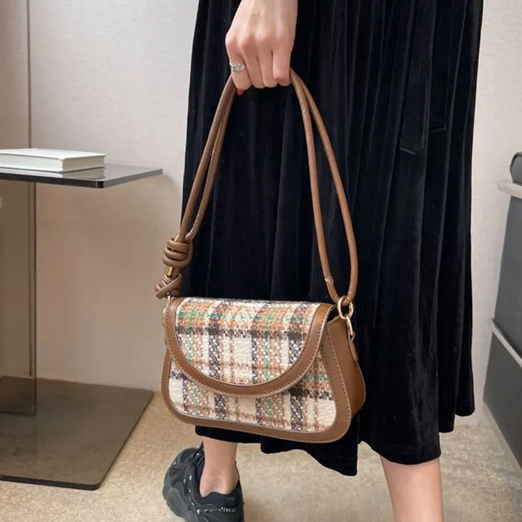 NOMK Woolen Crossbody Bag, Shoulder Bag Regular Women's Dark Brown & Black-8