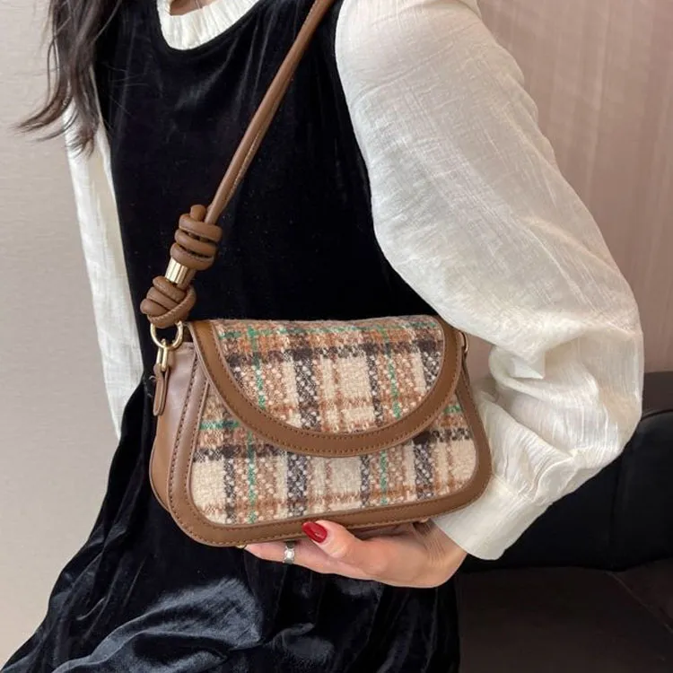 NOMK Woolen Crossbody Bag, Shoulder Bag Regular Women's Dark Brown & Black-6