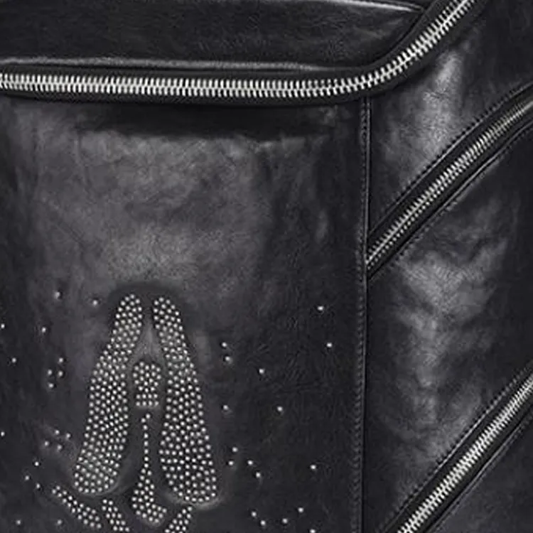 Hush Puppies Top Grain Cow Leather Backpack Large Size Men's Black-4